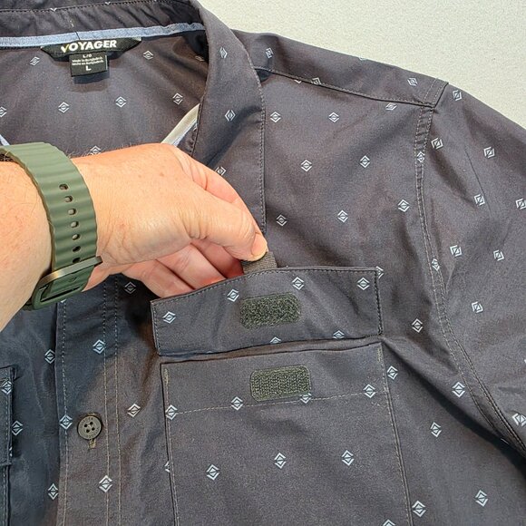 Voyager Men's Short Sleeve Woven Button Front Stretch Performance Shirt Grey Lg - Picture 4 of 12